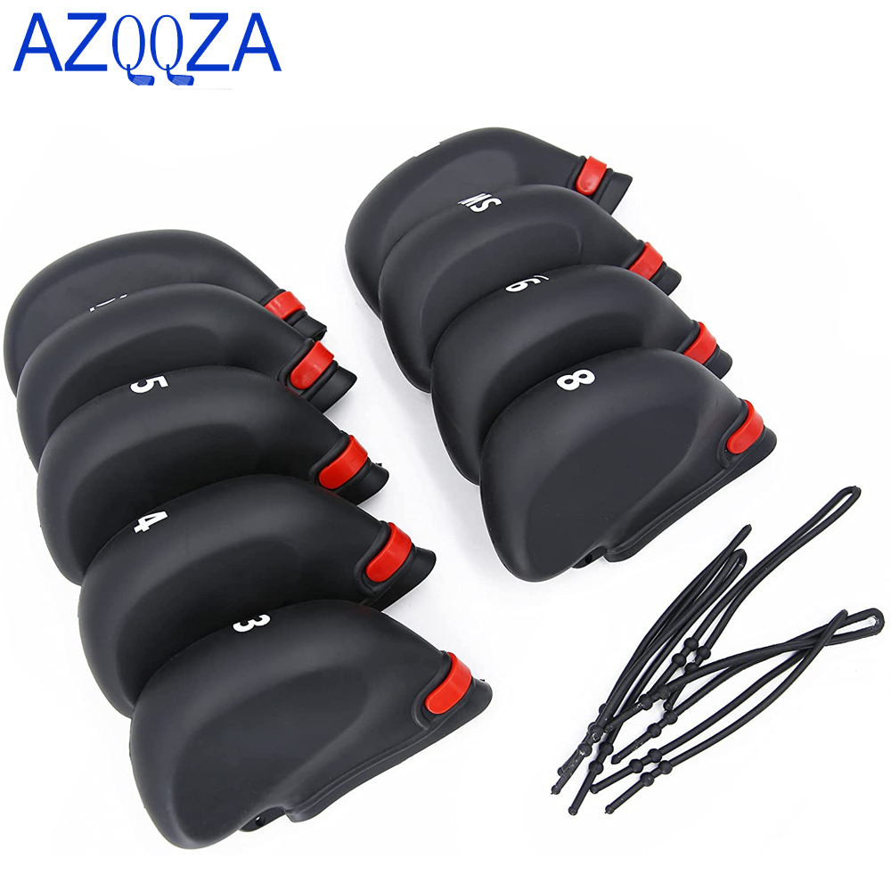 Golf Equipment Kit - ที่คลุมหัวไม้กอล์ฟไม้พัตเตอร์สีดำ9ชิ้น/เซ็ตที่ครอบหัวไม้พัตเตอร์ PVC มีสายรัด