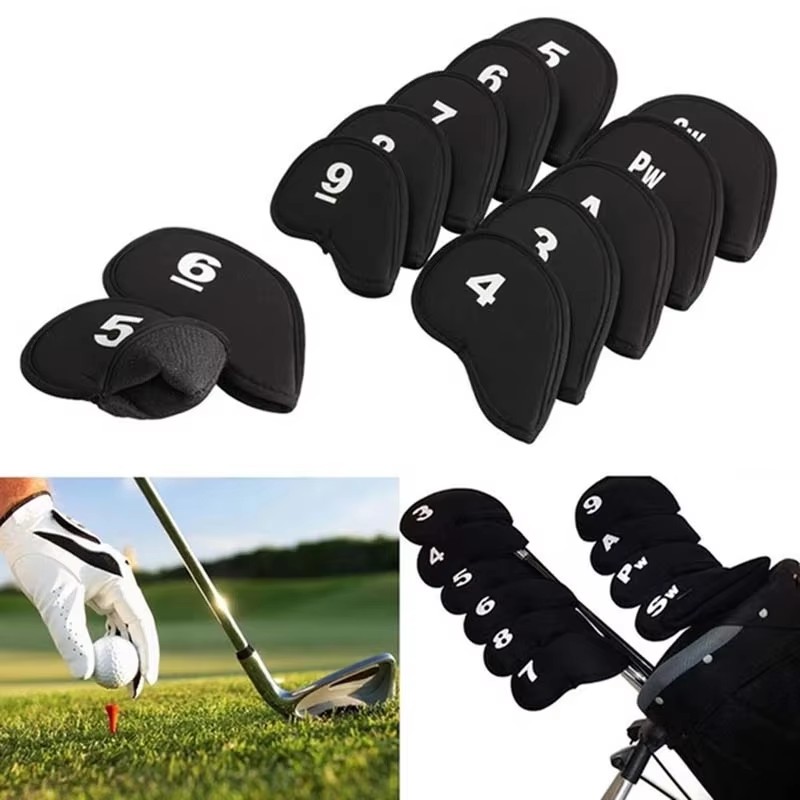 Golf Equipment Kit - 10 ชิ้นแบบพกพากอล์ฟคลับหัวเหล็กครอบคลุม Protector กอล์ฟชุด Headcover Protector
